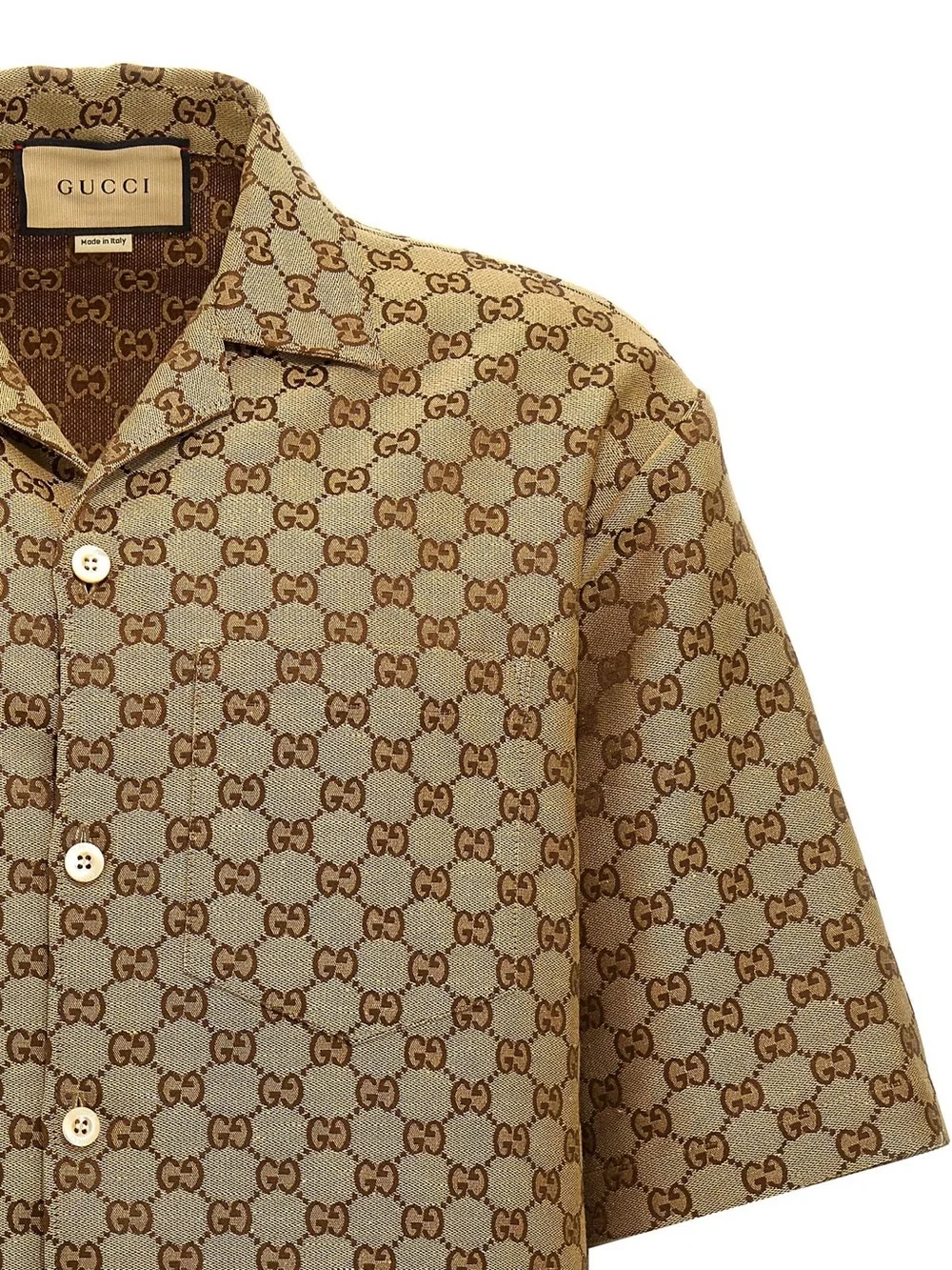 Gucci Beige and Brown All-Over GG Camp Shirt